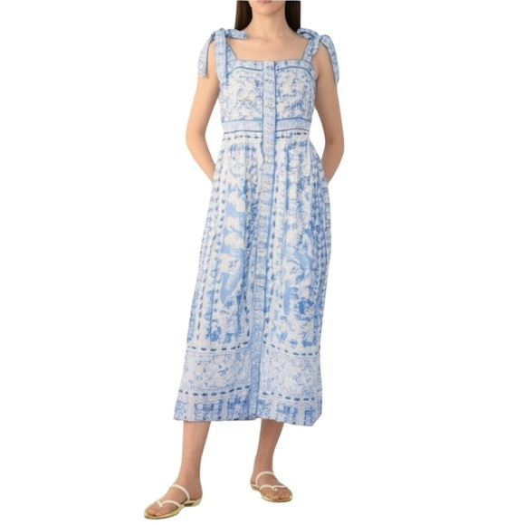 Gretchen Scott Designs Dresses & Skirts - Gretchen Scott Dress Womens Size M Blue White Midi Floral Tie Shoulder
